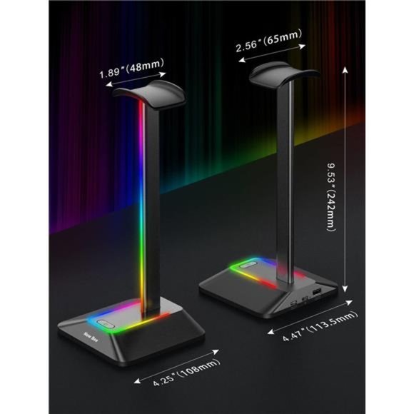 RGB Headphone Stand with 1 USB-C Charging Port & 1 USB Charging Port,Desk Gaming - Picture 5 of 6